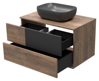 Подвесная тумба под раковину Misty Коломбо 80см дуб Галифакс/антрацит